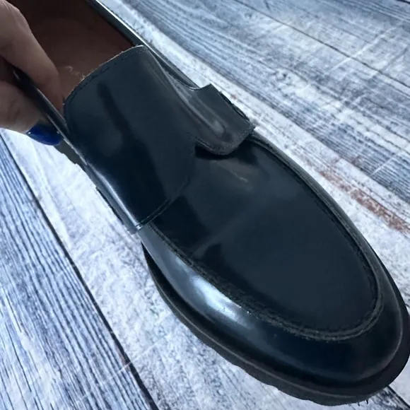 “All Black” Blue Patent Leather Lug Sole Loafers