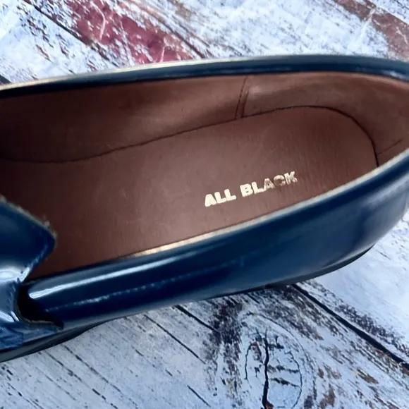 “All Black” Blue Patent Leather Lug Sole Loafers