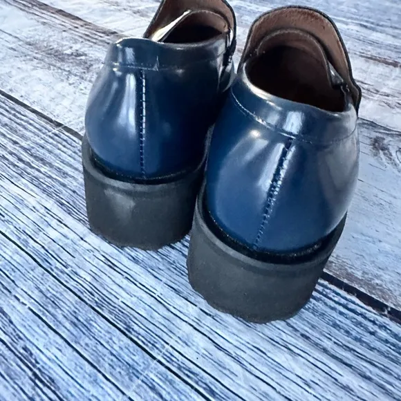 “All Black” Blue Patent Leather Lug Sole Loafers
