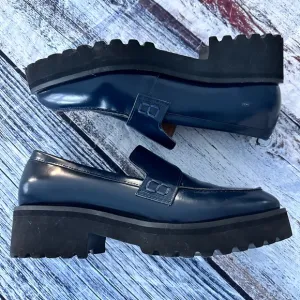 “All Black” Blue Patent Leather Lug Sole Loafers
