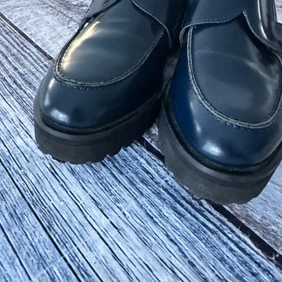 “All Black” Blue Patent Leather Lug Sole Loafers