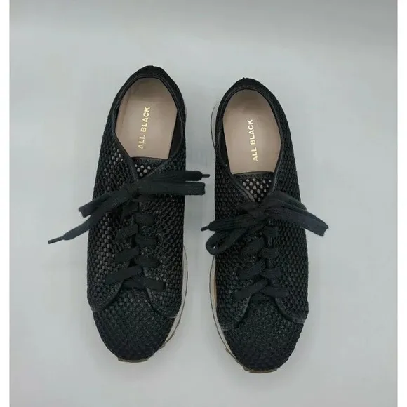 ALL BLACK Footwear Black Mesh Lace Up Sneakers Womens Size 37.5 (US) 7.5M $160