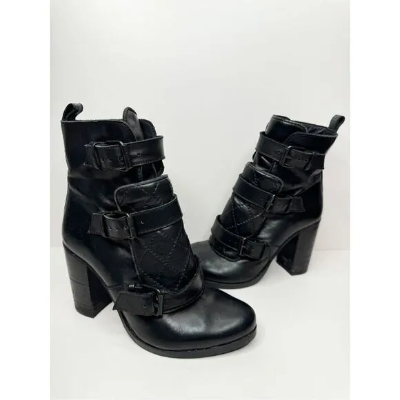 All Saints Boots Womens Size 6US 37EUR Leather Quilted Black Heeled Booties