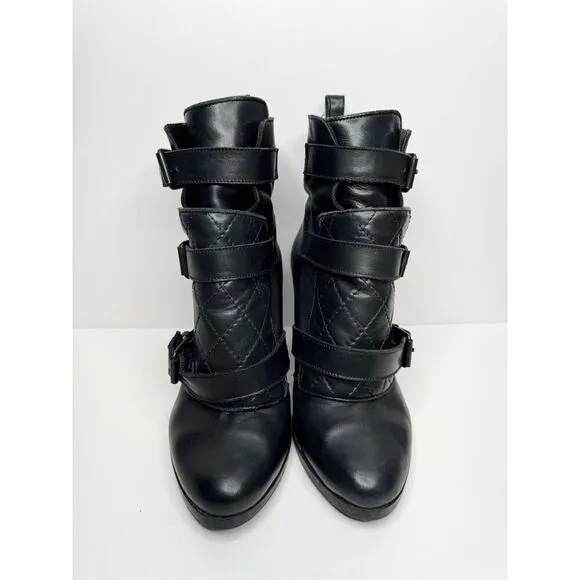 All Saints Boots Womens Size 6US 37EUR Leather Quilted Black Heeled Booties