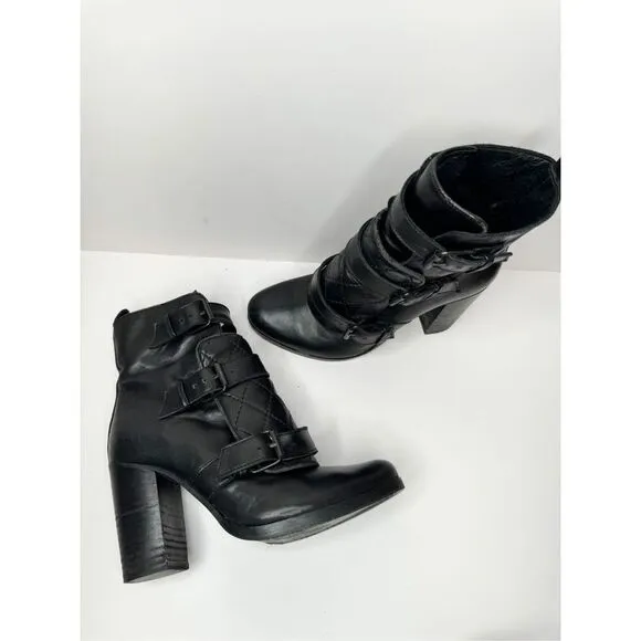 All Saints Boots Womens Size 6US 37EUR Leather Quilted Black Heeled Booties