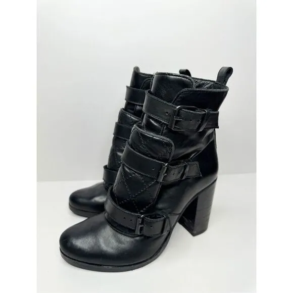 All Saints Boots Womens Size 6US 37EUR Leather Quilted Black Heeled Booties
