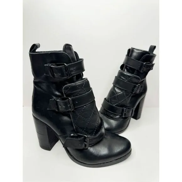 All Saints Boots Womens Size 6US 37EUR Leather Quilted Black Heeled Booties
