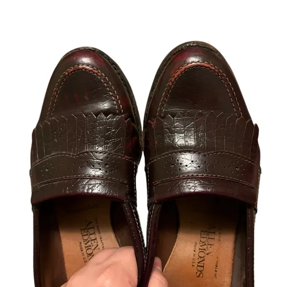 Allen Edmonds Devonshire Loafers Mens 9 Burgundy Leather Vibram Sole Kilt USA