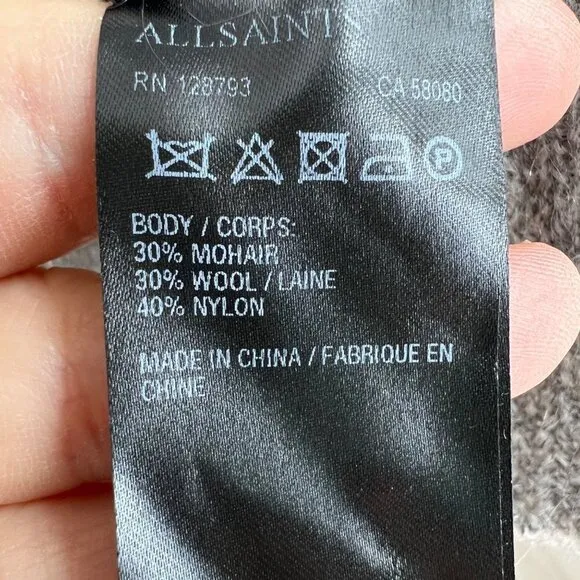 Allsaints Oskol Crew Gray Wool Mohair Blend Sweater woman's size large
