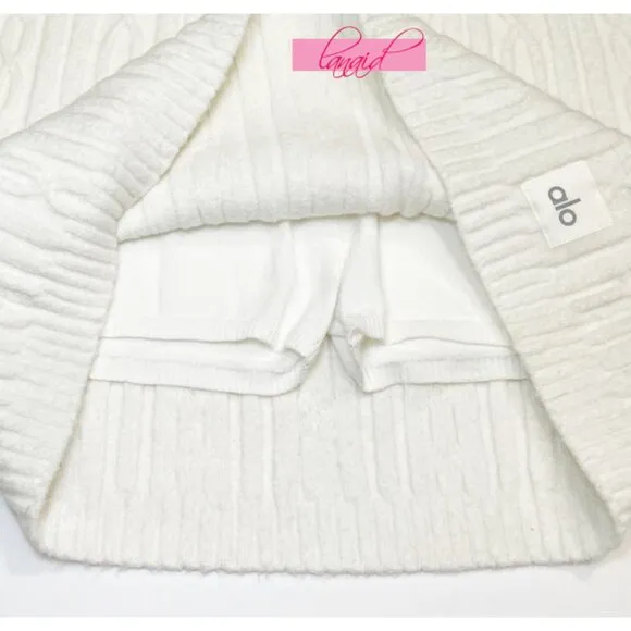 Alo Cable Knit Winter Bliss Mini Skirt Ivory Cream Stretchy Chunky Sweater Skort