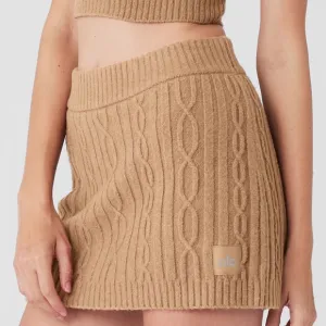 Alo Yoga Cable Knit Winter Bliss Mini Skirt Toasted Almond XS
