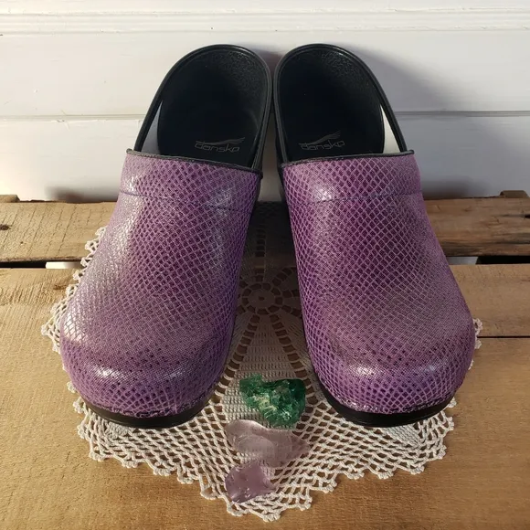 Amethyst Dansko Pro Shimmer Clogs Leather Lilac Sparkle Unicorn Mermaid 9.5-10