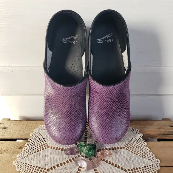 Amethyst Dansko Pro Shimmer Clogs Leather Lilac Sparkle Unicorn Mermaid 9.5-10