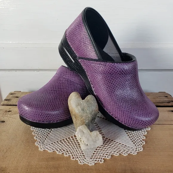 Amethyst Dansko Pro Shimmer Clogs Leather Lilac Sparkle Unicorn Mermaid 9.5-10