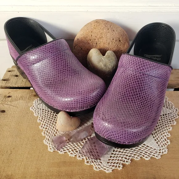Amethyst Dansko Pro Shimmer Clogs Leather Lilac Sparkle Unicorn Mermaid 9.5-10