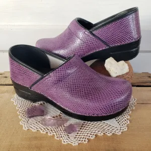 Amethyst Dansko Pro Shimmer Clogs Leather Lilac Sparkle Unicorn Mermaid 9.5-10