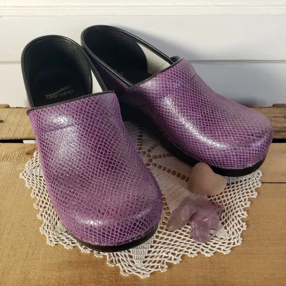 Amethyst Dansko Pro Shimmer Clogs Leather Lilac Sparkle Unicorn Mermaid 9.5-10