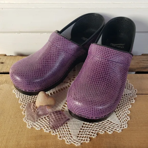 Amethyst Dansko Pro Shimmer Clogs Leather Lilac Sparkle Unicorn Mermaid 9.5-10
