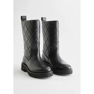 &amp; Other Stories Women's Quilted Leather Flat Moto Boots 6.5 NWOB 298