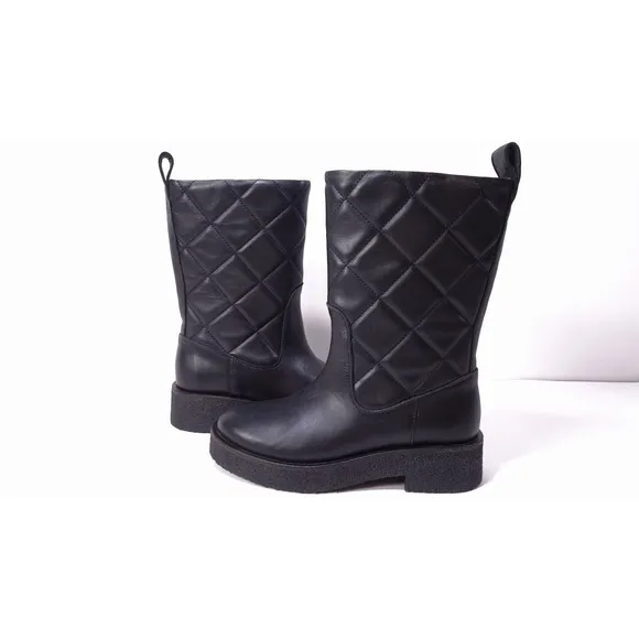 &amp; Other Stories Women's Quilted Leather Flat Moto Boots 6.5 NWOB 298