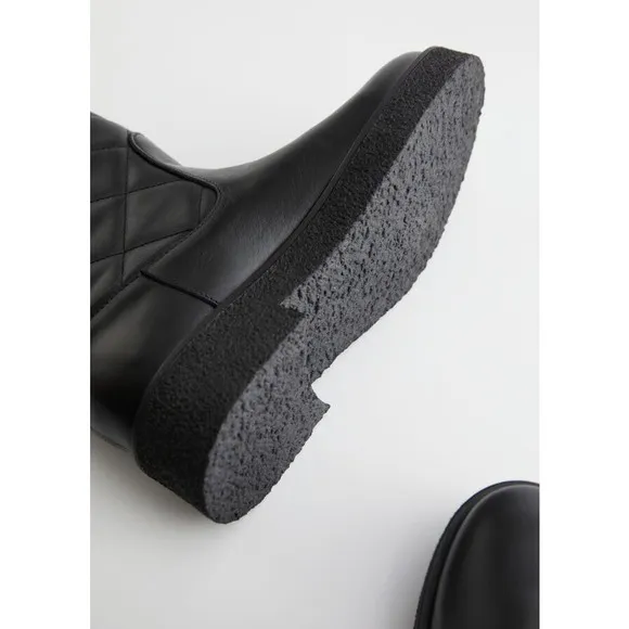 &amp; Other Stories Women's Quilted Leather Flat Moto Boots 6.5 NWOB 298