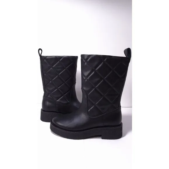 &amp; Other Stories Women's Quilted Leather Flat Moto Boots 6.5 NWOB 298