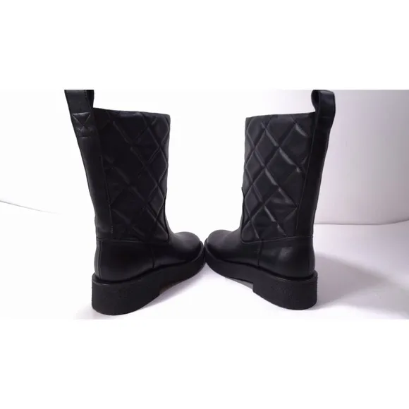 &amp; Other Stories Women's Quilted Leather Flat Moto Boots 6.5 NWOB 298
