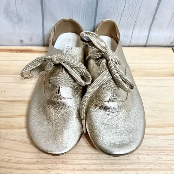 Anothersole metallic gold leather lace up tie flats size 42 new
