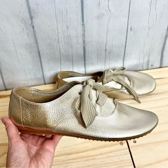 Anothersole metallic gold leather lace up tie flats size 42 new
