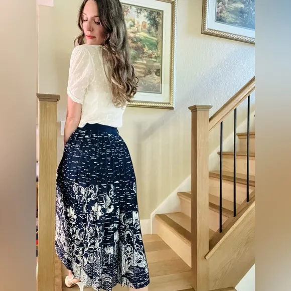 Anthro Haven Pleated Knit Midi Skirt