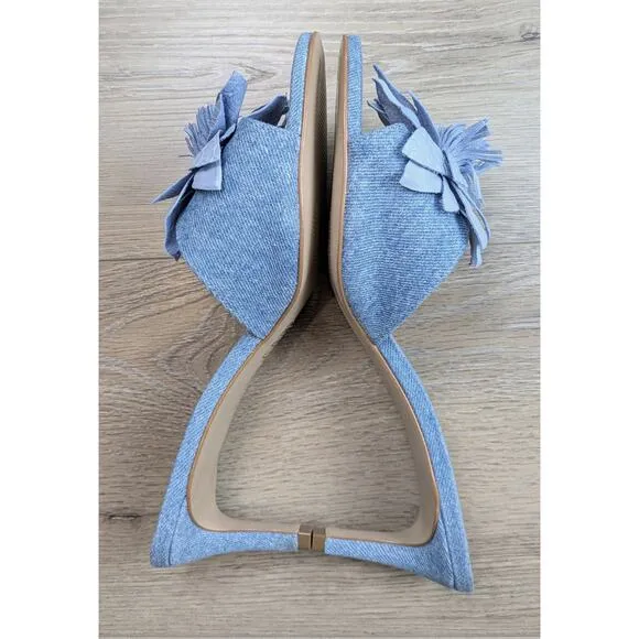 Anthropologie 3D Floral Leather &amp; Blue Jean Denim 3&quot; Heel Slides Summer Size 10