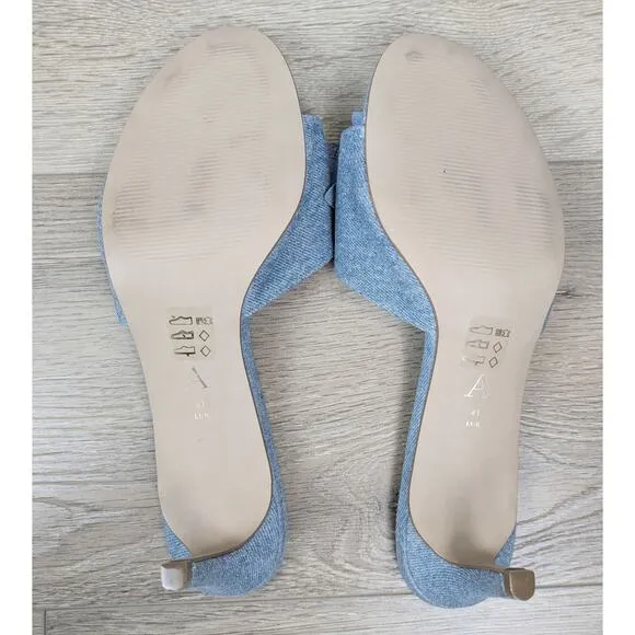 Anthropologie 3D Floral Leather &amp; Blue Jean Denim 3&quot; Heel Slides Summer Size 10