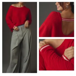 Anthropologie Daily Practice Red Pullover Sweater Size XS Open Back