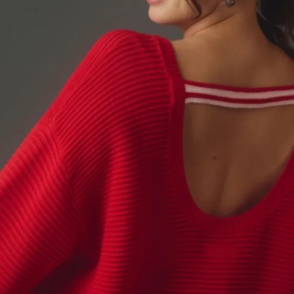 Anthropologie Daily Practice Red Pullover Sweater Size XS Open Back