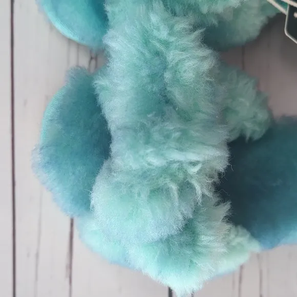 Anthropologie EMU Australia Aqua Teal Fuzzy Naledi Tie-Dye Women's Slippers 6