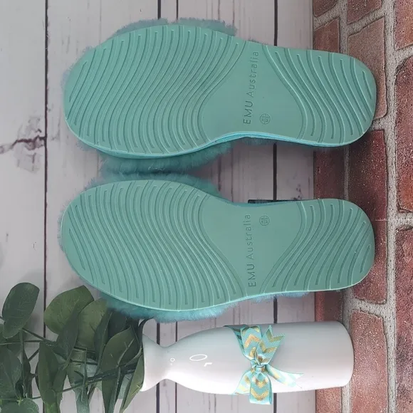 Anthropologie EMU Australia Aqua Teal Fuzzy Naledi Tie-Dye Women's Slippers 6