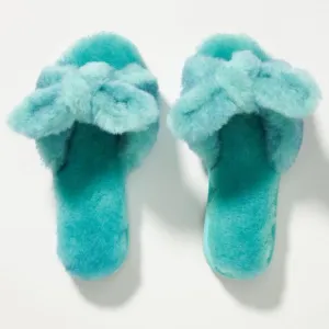 Anthropologie EMU Australia Aqua Teal Fuzzy Naledi Tie-Dye Women's Slippers 6