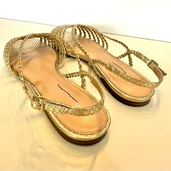 Anthropologie Joelle Braided Sandals in Gold Metallic NIB