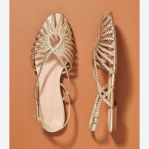 Anthropologie Joelle Braided Sandals in Gold Metallic NIB