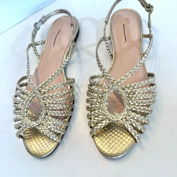 Anthropologie Joelle Braided Sandals in Gold Metallic NIB