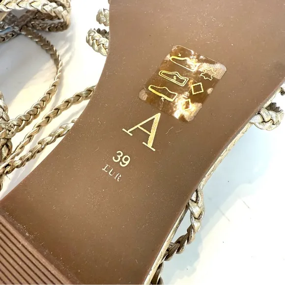 Anthropologie Joelle Braided Sandals in Gold Metallic NIB