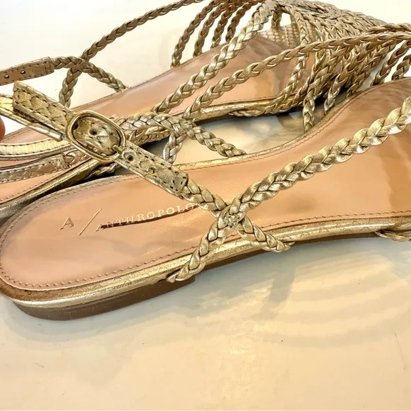 Anthropologie Joelle Braided Sandals in Gold Metallic NIB