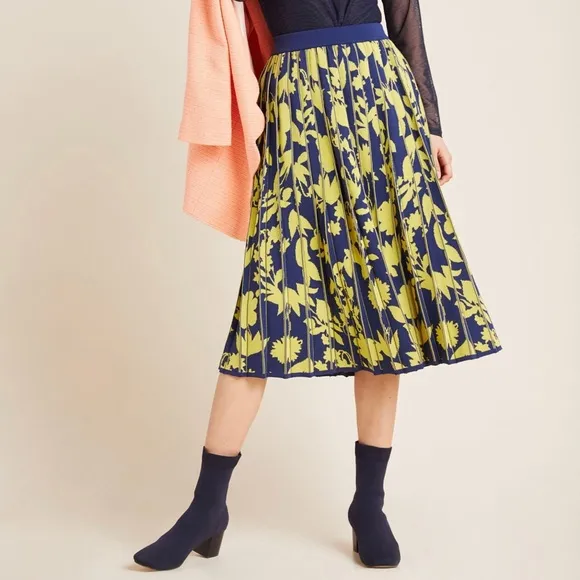 Anthropologie Leandra Pleated Sweater Skirt Large Floral Sz Large NWT Green
