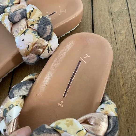 Anthropologie Mae Braided Rose Gold Floral Slides Sandals 8