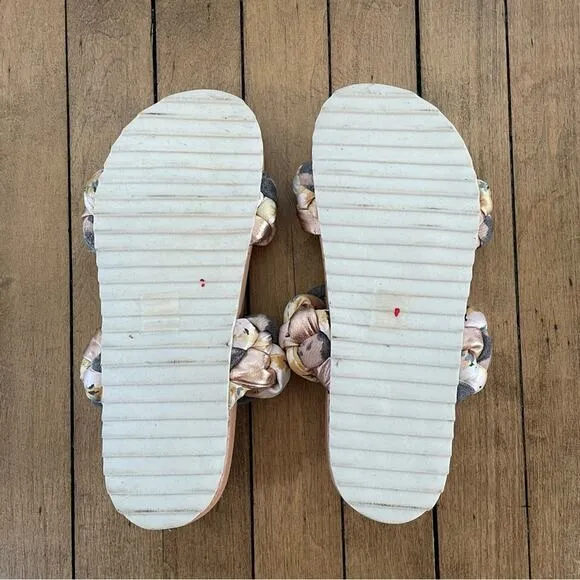 Anthropologie Mae Braided Rose Gold Floral Slides Sandals 8