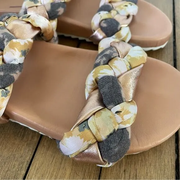 Anthropologie Mae Braided Rose Gold Floral Slides Sandals 8