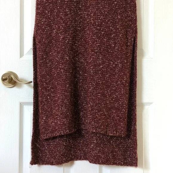 Anthropologie Marled Knit Sleeveless Side Slit Turtleneck Sweater Tunic Burgundy