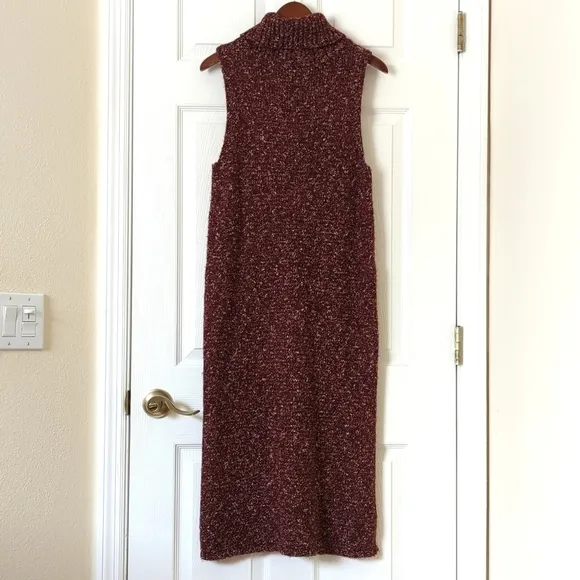 Anthropologie Marled Knit Sleeveless Side Slit Turtleneck Sweater Tunic Burgundy