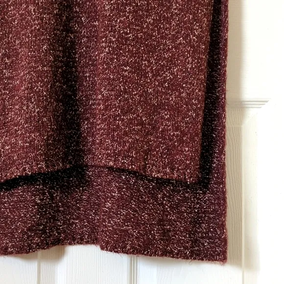 Anthropologie Marled Knit Sleeveless Side Slit Turtleneck Sweater Tunic Burgundy