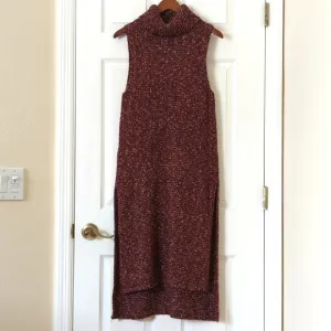 Anthropologie Marled Knit Sleeveless Side Slit Turtleneck Sweater Tunic Burgundy